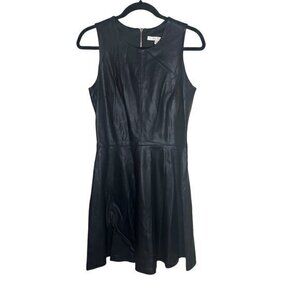 Boston Proper Black Faux Leather Ponte Fit Flare Dress Size 6 Party Cocktail